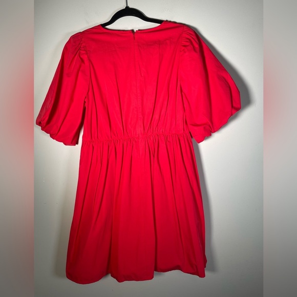 Madewell Poplin Cotton Crewneck Bubble Short Sleeve Mini A-line Dress Sz 6 Red - Picture 15 of 16